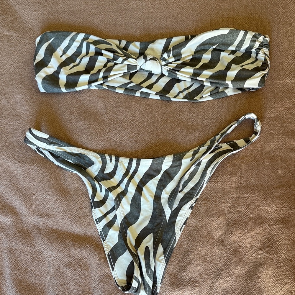 Stone Fox Swim Zebra Print Bikini - Black and White